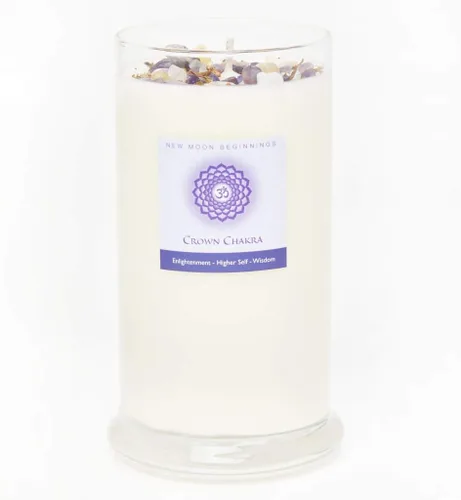 Vista 6 de New Moon Beginnings Crown Chakra Candle - Velas de chakras - Velas de té de flores secas, hierbas y cristal, aromaterapia, picante, cálido