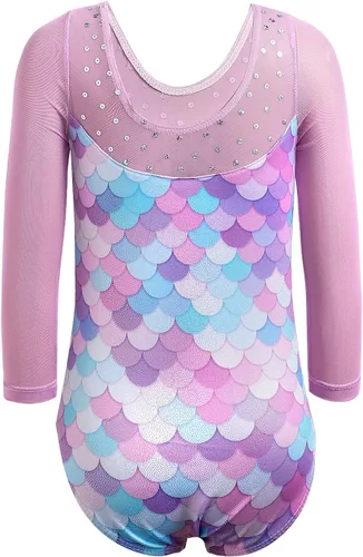 Vista 2 de Leotardos de gimnasia para niñas, mallas de baile para niñas pequeñas, ropa de baile atlética y brillante con diseño de sirena, unicornio