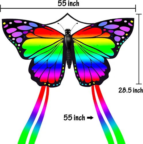 Vista 5 de Mariposa enorme cometa para niños y adultos, cuerda de una sola línea con cola fácil de volar para viajes a la playa, parque, juegos y actividades
