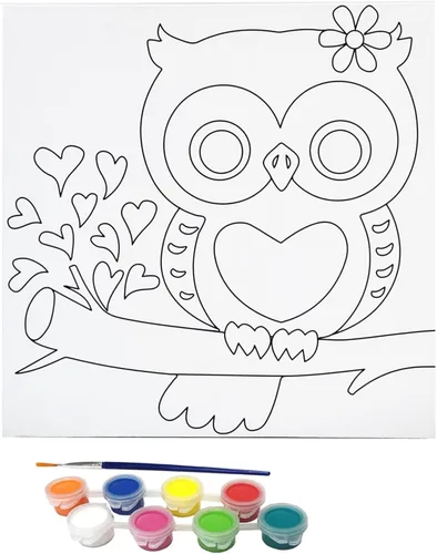 Vista 12 de Misco Juguetes de pintura de lienzo para fiestas, kit de arte de 11 piezas de lienzo predibujado para pintar y sorber, 8 colores y pincel incluidos