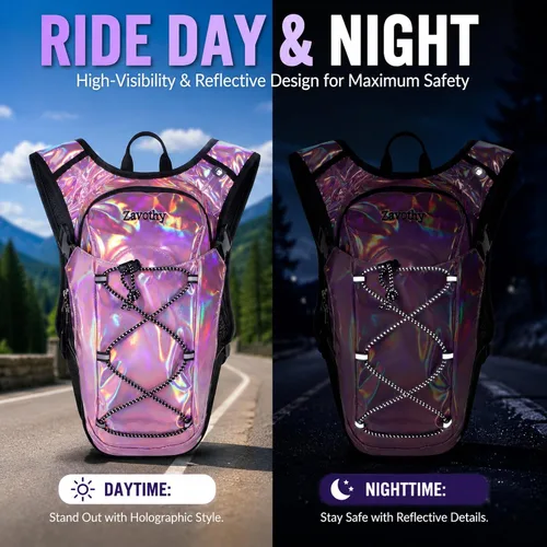 Vista 5 de Mochila de hidratación reflectante, paquete de hidratación, mochila de agua con vejiga de hidratación de 2 litros, esencial para festivales, paquete