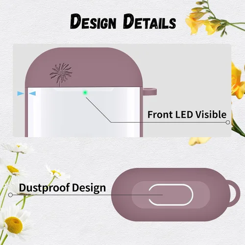 Vista 4 de Funda protectora de silicona suave compatible con Apple AirPods de 2ª y 1ª generación con llavero (violeta ahumado)