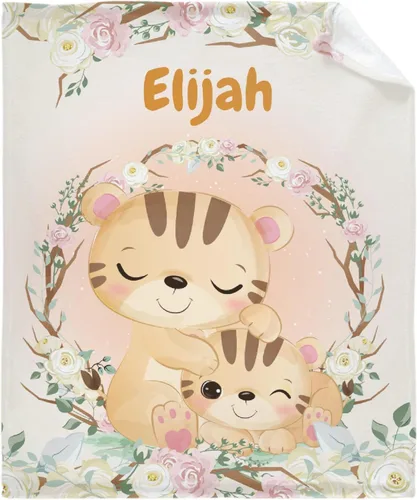 Vista 18 de Manta de franela personalizada con nombre de elefante bebé para niñas y niños, regalo divertido y significativo para todas las estaciones