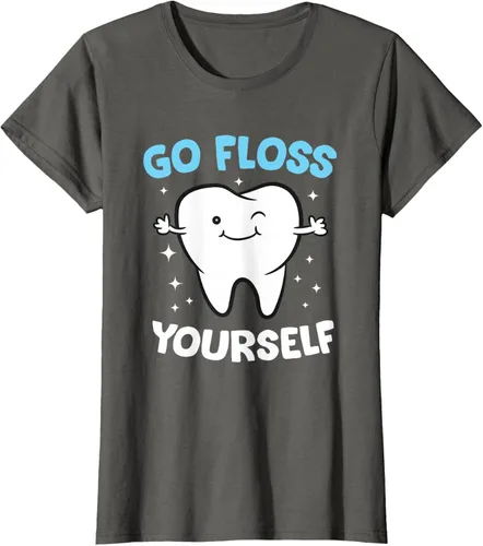 Vista 9 de Camiseta higienista dental, asistente dental, Go Floss Yourself dentista, Negro, S