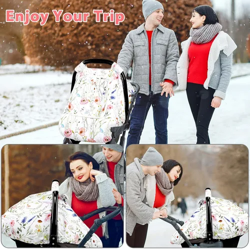 Vista 8 de Funda de asiento de automóvil para bebé, antipatadas, toldo cálido de Minky para asiento de automóvil con ventana de malla, cubierta multiusos que