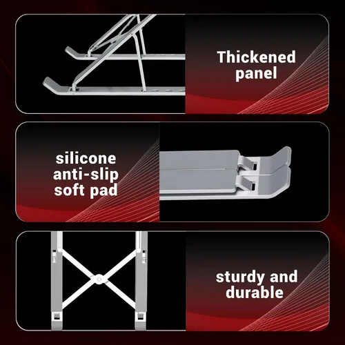 Vista 6 de Soporte para computadora portátil para escritorio, elevador ergonómico ajustable de 6 ángulos, portátil de aluminio plegable, soporte de computadora