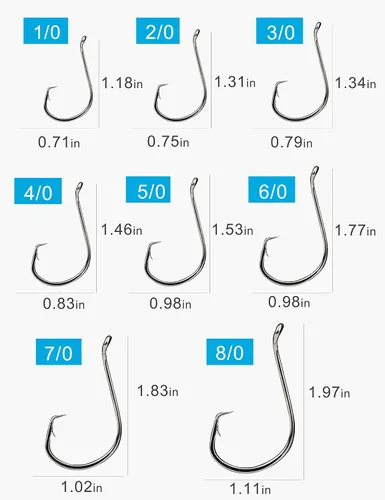 Vista 5 de Ganchos circulares de pesca de agua salada, aparejos de pesca para gato, paquete de 100 ganchos de pulpo desplazados para bagre, lubina, trucha