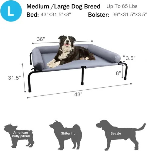 Vista 6 de Cama elevada grande para perros con almohadas, cama elevada para mascotas con cojín para exteriores, cuna indestructible a prueba de mordidas