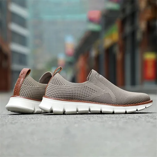 Vista 3 de Zapatos deportivos casuales para hombre, cómodos, de punto, de malla, ligeros, transpirables, formales, Oxford, para negocios
