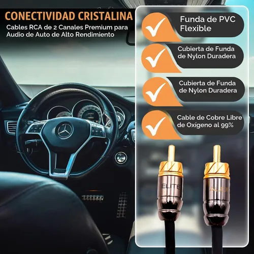 Vista 7 de Elite Audio Serie Pro 3 pies. Cable corto de audio para carro RCA de 2 canales - Triple blindaje, conectores de latón, cobre libre de oxígeno, cable