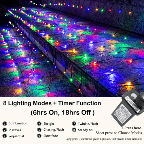 Vista 2 de Joomer Paquete de 2 luces LED de red de Navidad de 12 x 5 pies, 8 modos de luces de malla conectables, temporizador, impermeable para árboles