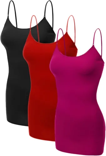 Vista 329 de Emmalise Camisola larga casual básica para mujer, con tirantes ajustables, top en capas