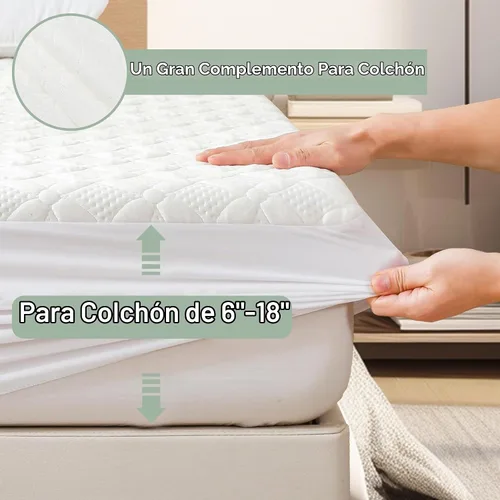 Vista 5 de Protector de colchón impermeable de fibra de bambú tamaño King, 3D, transpirable, suave, de 6 a 18 pulgadas, funda de colchón de bolsillo profundo