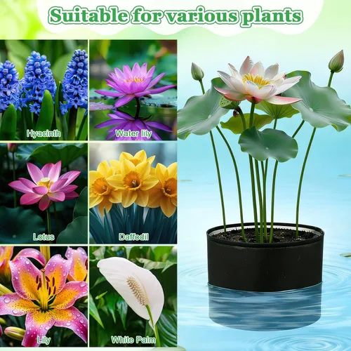 Vista 6 de 4 bolsas grandes de plantación de estanques acuáticos de 10 x 12 pulgadas, macetas de tela reutilizables para plantas acuáticas de 5 galones