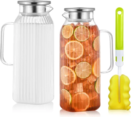 Vista 9 de Aofmee Jarra de vidrio de 68oz con tapa y mango para nevera, silicona gris