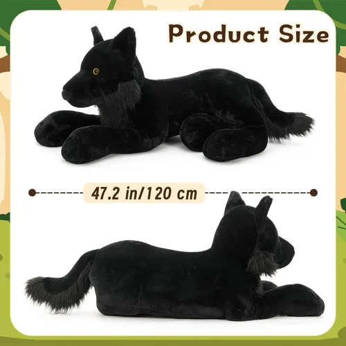 Vista 4 de MaoGoLan Peluche de lobo negro, lobo gigante de peluche para niños, 47