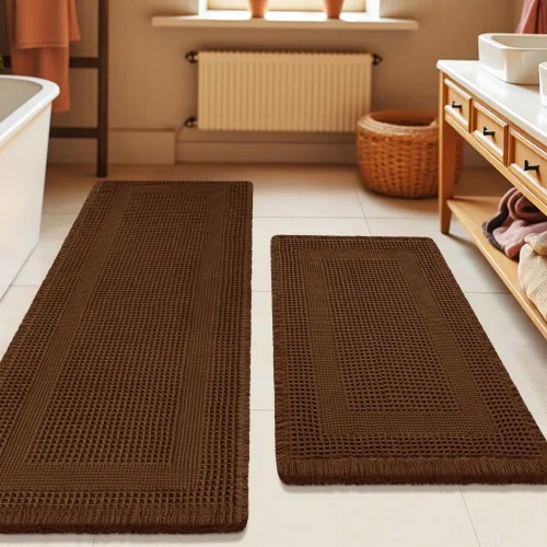 Vista 27 de Tapete de baño con diseño de gofre, moderno, bohemio, absorbente, antideslizante, ultrasuave, lavable a máquina, con letra de baño, dormitorio