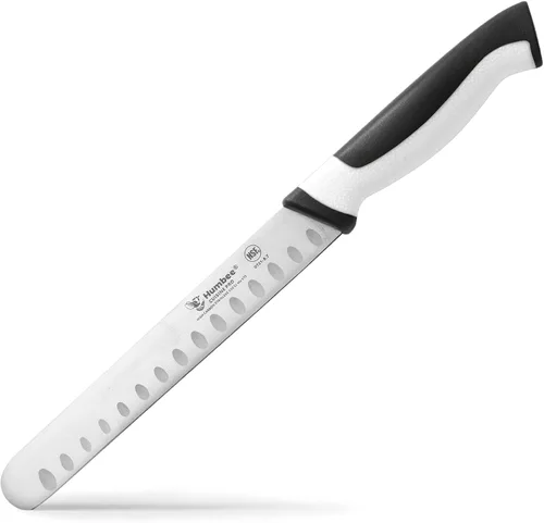 Vista 34 de Cuchillo de chef de 8 pulgadas con borde Granton para rebanar jamón y carne de pavo Certificado NSF Hoja de acero inoxidable alemán Mango