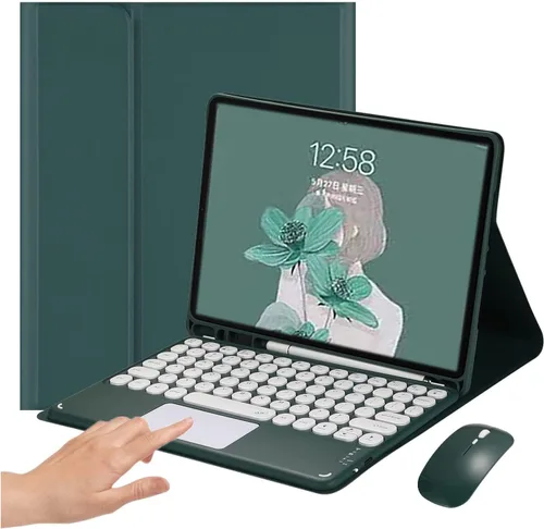 Vista 18 de Funda de teclado con panel táctil para iPad 6 iPad 5 Air 2 Pro de 9.7 pulgadas con teclado táctil retro de teclas redondas con ratón, teclado