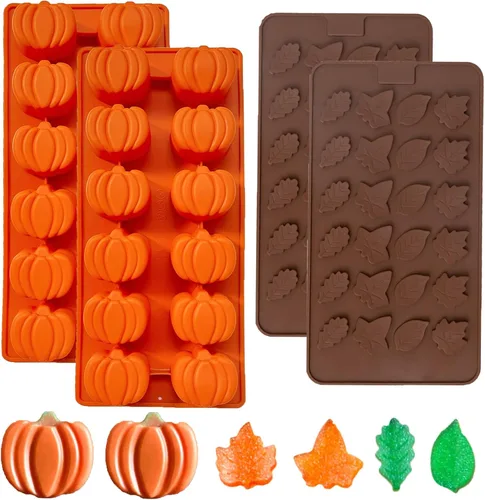 Vista 18 de Paquete de 2 moldes de silicona para pastel de calabaza, moldes de silicona para pastel de calabaza, moldes de chocolate de Acción de Gracias, 12