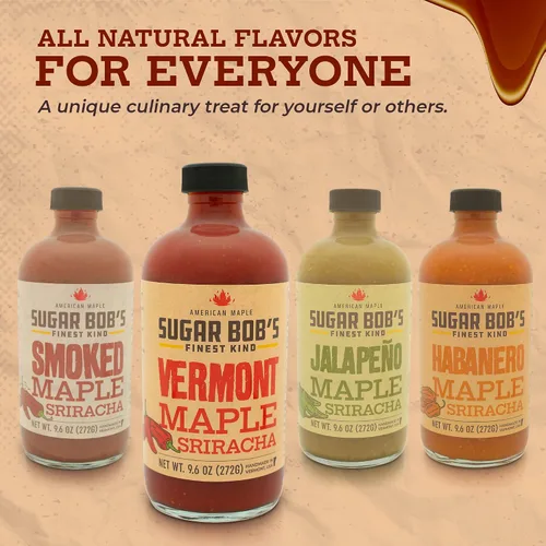 Vista 7 de Sugar Bob's Finest Kind - Vermont Maple Sriracha, salsa picante dulce y picante original, ingredientes totalmente naturales, peso neto 9.6 onzas
