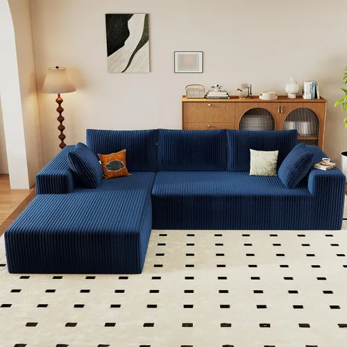 Vista 16 de Sofá modular de 96 pulgadas en forma de L, sofá modular de 3 asientos, sofá modular de pana de espuma viscoelástica sin hueso para sala de estar