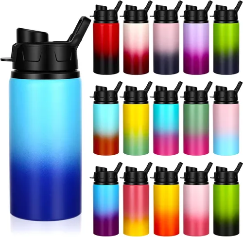 Vista 13 de Sunnyray 16 botellas de agua de aluminio a granel reutilizables a granel botellas deportivas con tapas a presión, paquete múltiple de botellas