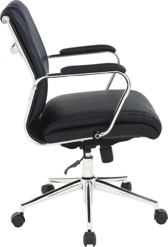 Vista 4 de Office Star Silla de oficina ajustable Antimicrobial Manager con base cromada, respaldo medio, tela negra Dillon