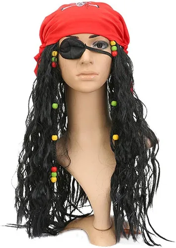 Vista 2 de Disfraz de piratas del Caribe Jack Sparrow máscara Cosplay adulto capitán pirata Headscarf accesorios conjuntos para Halloween regalo de fantasía