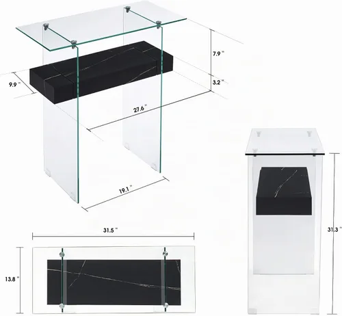 Vista 3 de ivinta Mesa consola de vidrio con almacenamiento, mesa de sofá moderna y estrecha de 31.5 pulgadas para espacios pequeños con estantes de madera