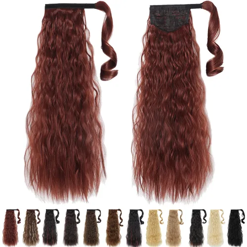 Vista 38 de Extensiones de cola de caballo negras, colas de caballo rizadas con clip, 22 pulgadas, 3.5 onzas, extensión de cabello sintético envolvente del pelo