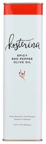 Vista 9 de Kosterina Trío de aceite de oliva – Pimiento rojo picante, ajo y AOVE original Fabricado con aceite de oliva griego rico en polifenoles, prensado