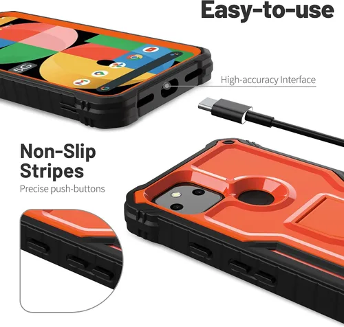 Vista 2 de ExoGuard Funda para Google Pixel 5A 5G, funda de goma a prueba de golpes, protector de pantalla integrado y soporte compatible con Google Pixel 5A