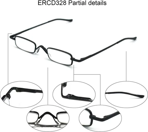 Vista 3 de Mini gafas de lectura de metal súper ligeras con estuche compacto, negro, plomizo 2PK-Negro
