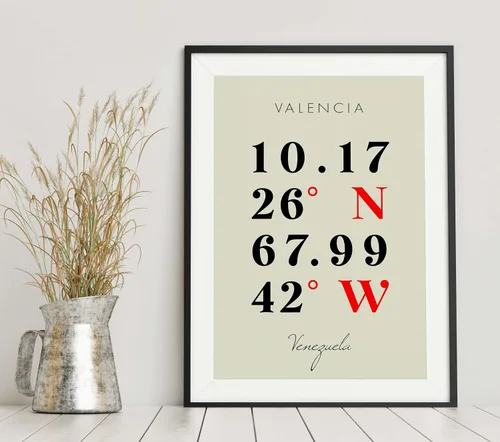 Vista 6 de Mapa de Valencia, Venezuela, Coordenadas Multilínea de Colores (8x10)