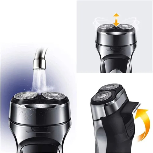 Vista 6 de Afeitadoras eléctricas para hombres, maquinilla de afeitar eléctrica para hombre, seco y húmedo, impermeable, rasuradora facial rotativa, afeitadora