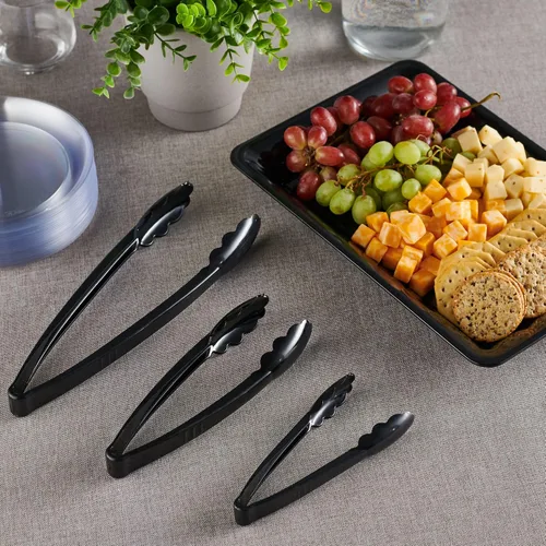 Vista 2 de Plasticpro Juego Combinado de Pinzas para Servir Negras Reutilizables de Servicio Pesado - 4 Piezas (7.5'', 9'', 12'') para Cocina, Barbacoa