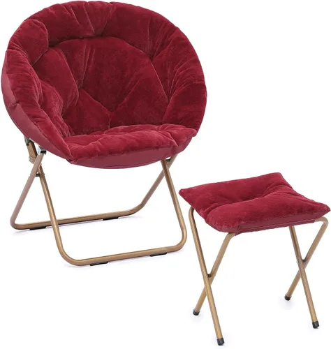 Vista 21 de Cómoda silla con platillo, silla de sala de estar, silla plegable acolchada suave de piel sintética, silla de luna cómoda para sala de estar