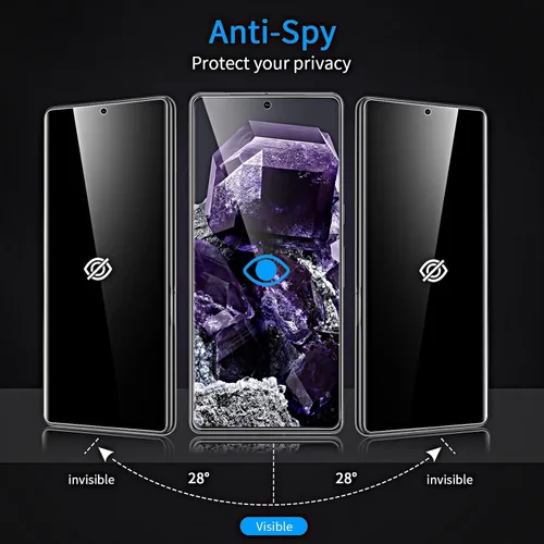 Vista 3 de Paquete de 2 + 2 protectores de pantalla de privacidad para Google Pixel 8, antiespía, película de vidrio templado 9H curvada 3D, resistente a