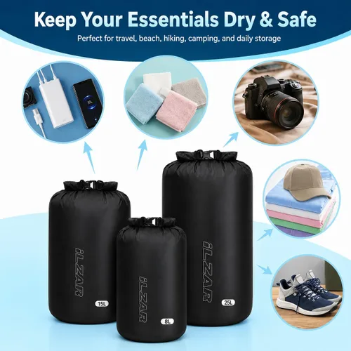 Vista 3 de 3 bolsas secas impermeables, 8L 15L 25L fondo redondo conjunto