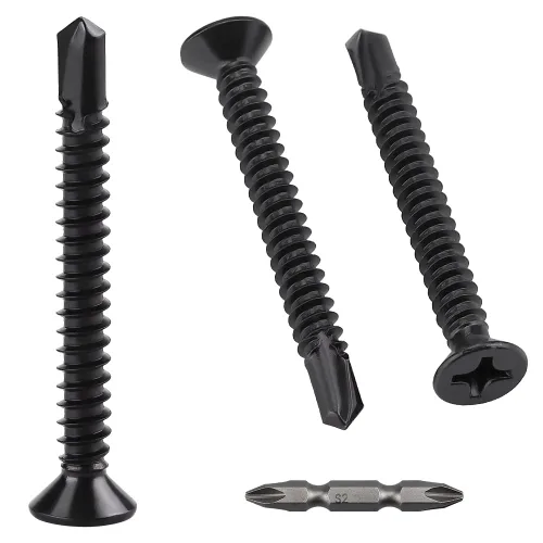 Vista 18 de Tornillos Phillips de cabeza plana #6 x 1 (paquete de 100), tornillos autoperforantes de acero inoxidable 410 para metal, revestimiento negro