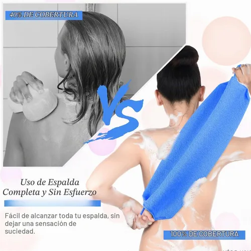 Vista 4 de Moukeren Juego de 4 esponjas exfoliantes para la espalda con mangos, nylon, esponjas exfoliantes de longitud extendida para la espalda, lavables