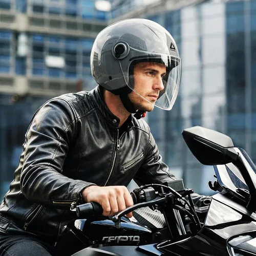Vista 8 de TRIANGLE Casco de cara abierta para motocicleta, casco retro 3/4 con visera transparente para hombres y mujeres, aprobado por DOT Gris brillante