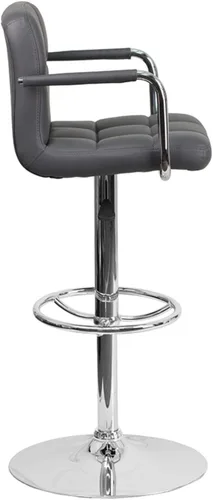 Vista 3 de Flash Furniture Taburete de bar de altura ajustable de vinilo acolchado gris contemporáneo con brazos y base cromada