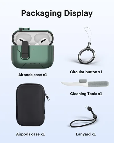 Vista 9 de Maxjoy Funda protectora para AirPods Pro 3 con kit de limpieza, funda rígida militar con bloqueo que absorbe los golpes, azul oscuro
