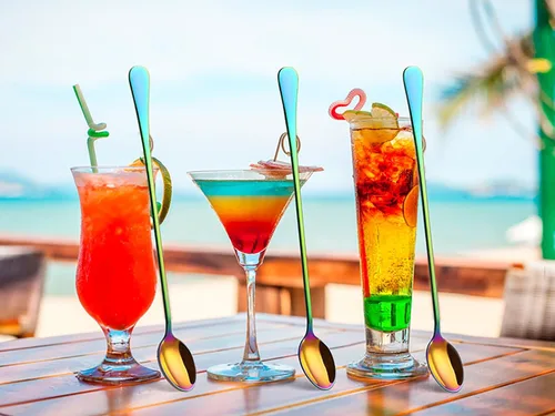 Vista 6 de Cuchara de té helado de mango largo, cucharas para mezclar cócteles, cucharas de café de acero inoxidable, cuchara de helado de colores Juego de 8