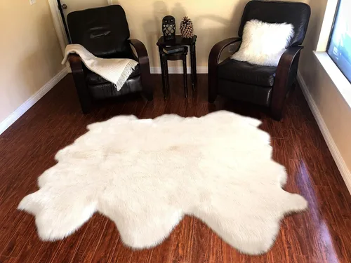 Vista 82 de LAMBZY Alfombra de piel de oveja auténtica, parte inferior gruesa y fuerte, fácilmente lavable, resistente a las manchas, perfecta para sala