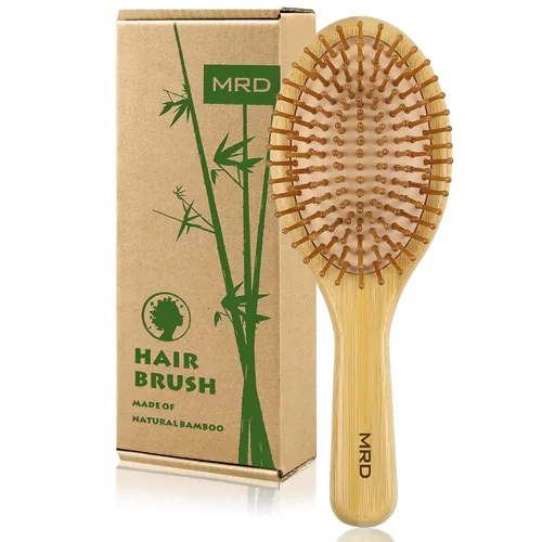 Vista 2 de MRD Cepillo y peine de bambú para el cabello, para hombres y mujeres, masaje cuero cabelludo grueso, fino, rizado, seco para mujeres y hombres