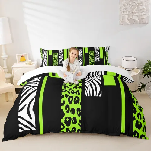 Vista 28 de Juego de funda de edredón con estampado de leopardo, tamaño individual, juego de ropa de cama rústica con rayas de piel de cebra, decoración