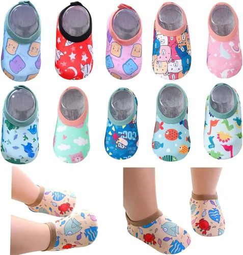 Vista 5 de Zapatos de deporte acuático para bebés y niños y niñas, transpirables, descalzos, de secado rápido, calcetines acuáticos, zapatos de cuna para niños